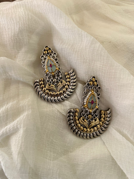 Kundan German silver dual tone earrings