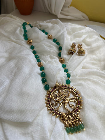 Nataraja emerald Nagas bead maala with tiny jhumkas