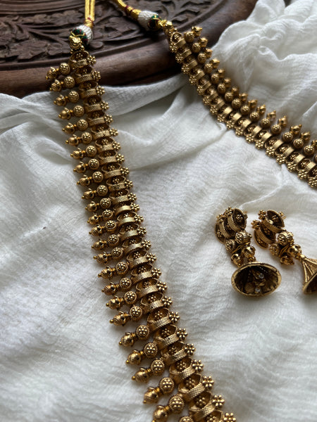 Kerala style mullamottu long necklace with jhumkas