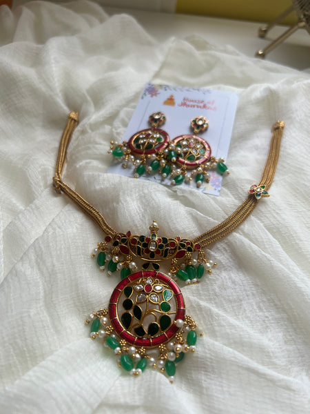 Enamel Kundan work necklace with Chaandbalis