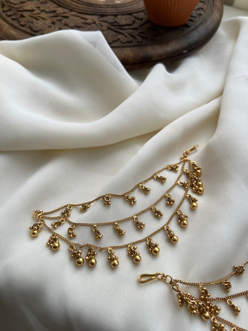 Antique gold drops bridal layer earring chain