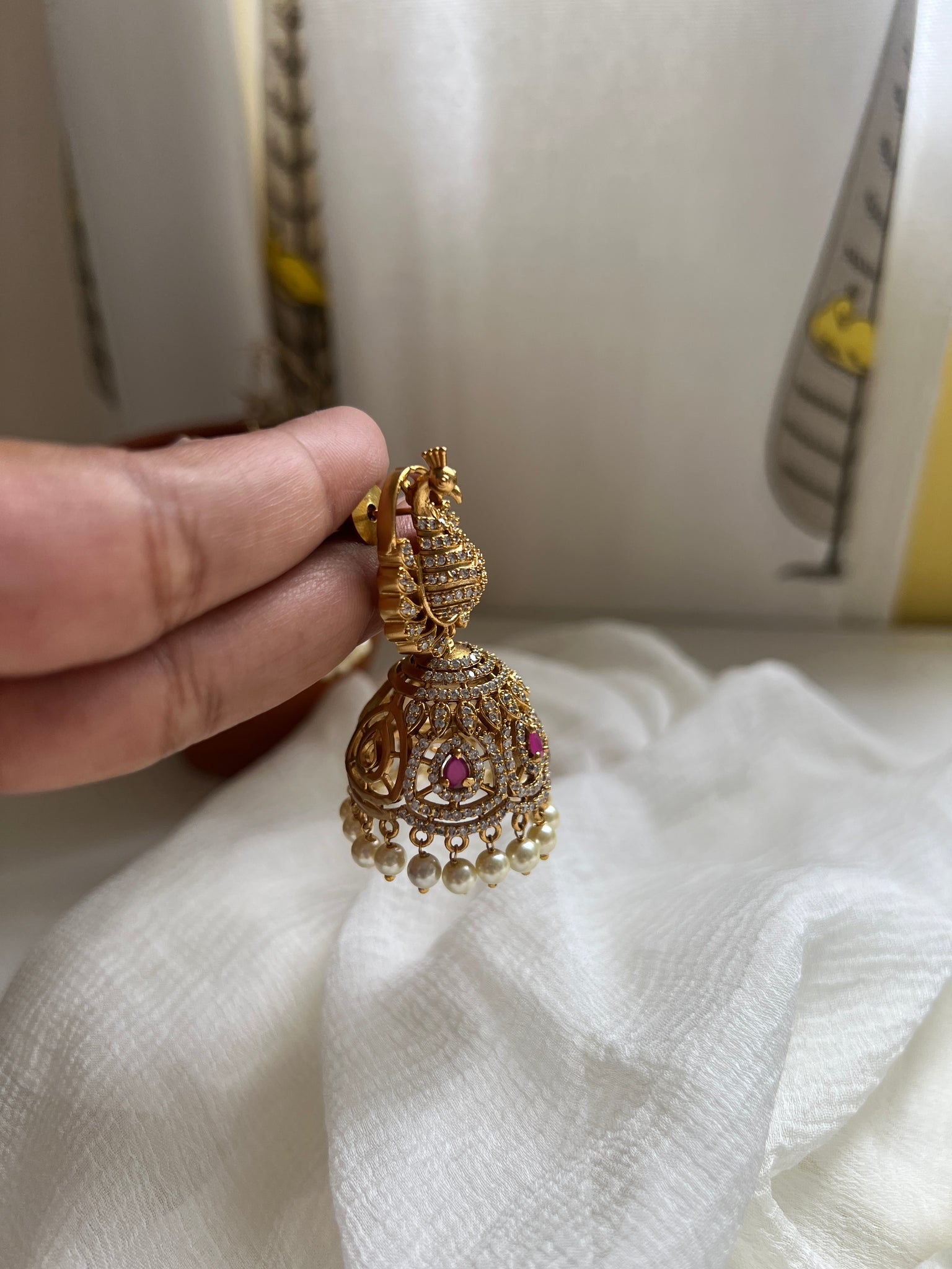 3D peacock stone jhumkas