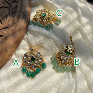 Kundan white emerald tika cum pendants