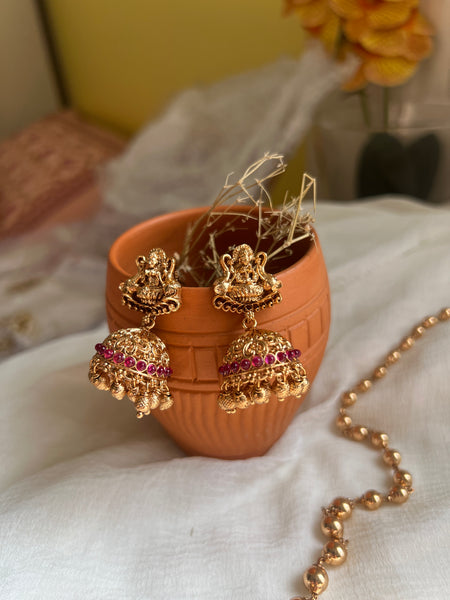 Kemp Lakshmi pendant maala with Jhumkas