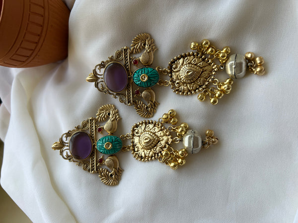 Mayoora purple turquoise jumbo Chaandbali