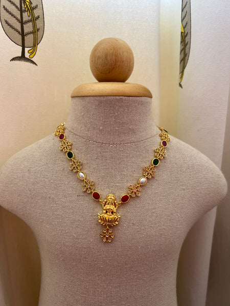 Navaratna flower Lakshmi necklace with studs