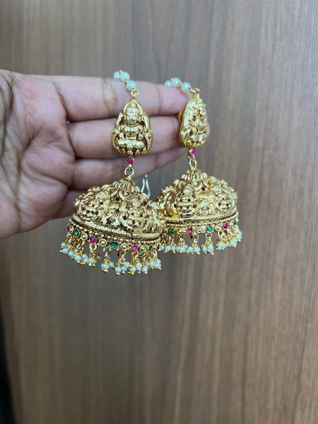Premium Nagas Lakshmi jhumkas with small Kundan stones