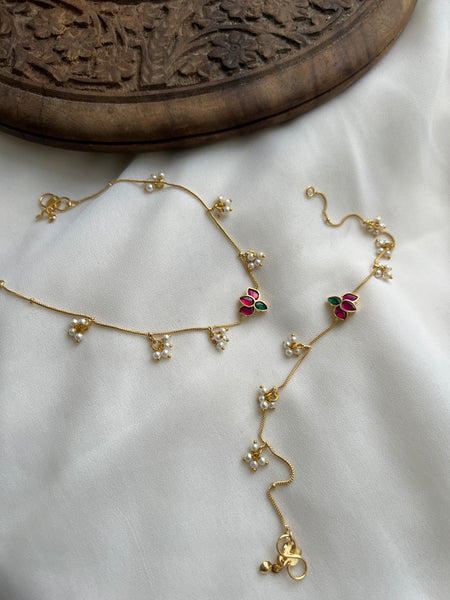 Kundan lotus pearl anklets