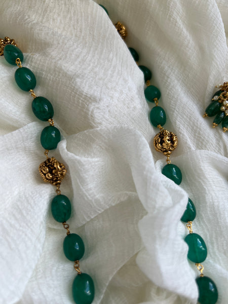 Krishna polki pendant with real peacock feather detail maala