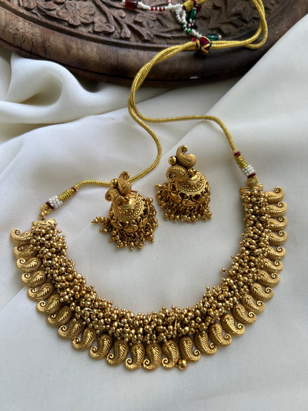 Antique cluster bead manga necklace with jhumkas