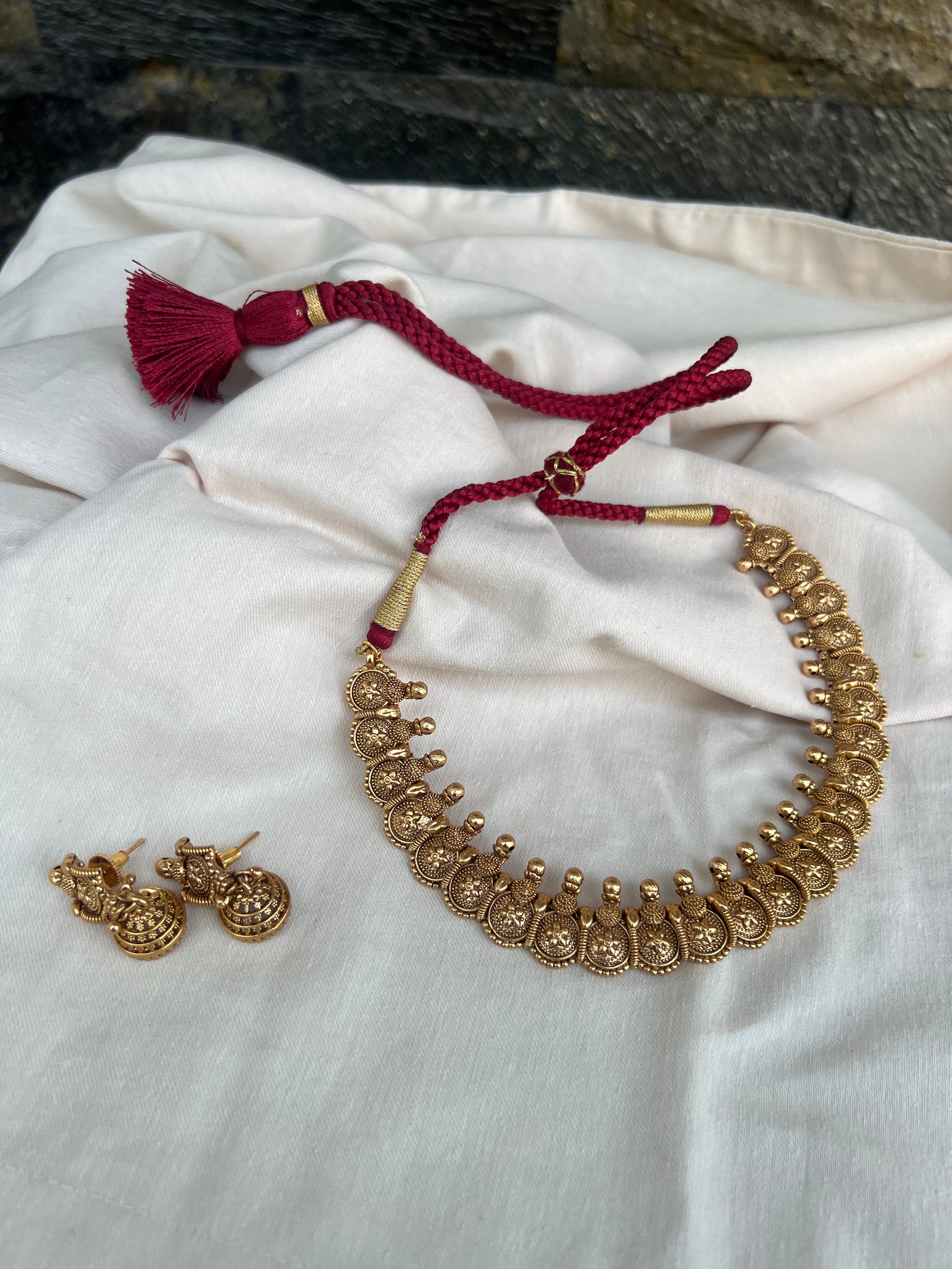 Antique matte necklace with jhumkas