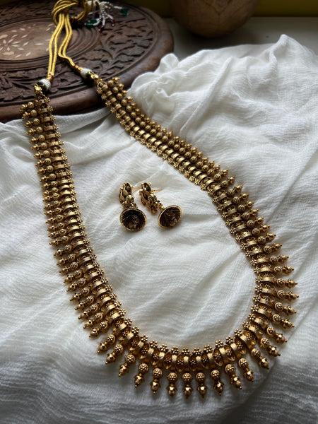 Kerala style mullamottu long necklace with jhumkas