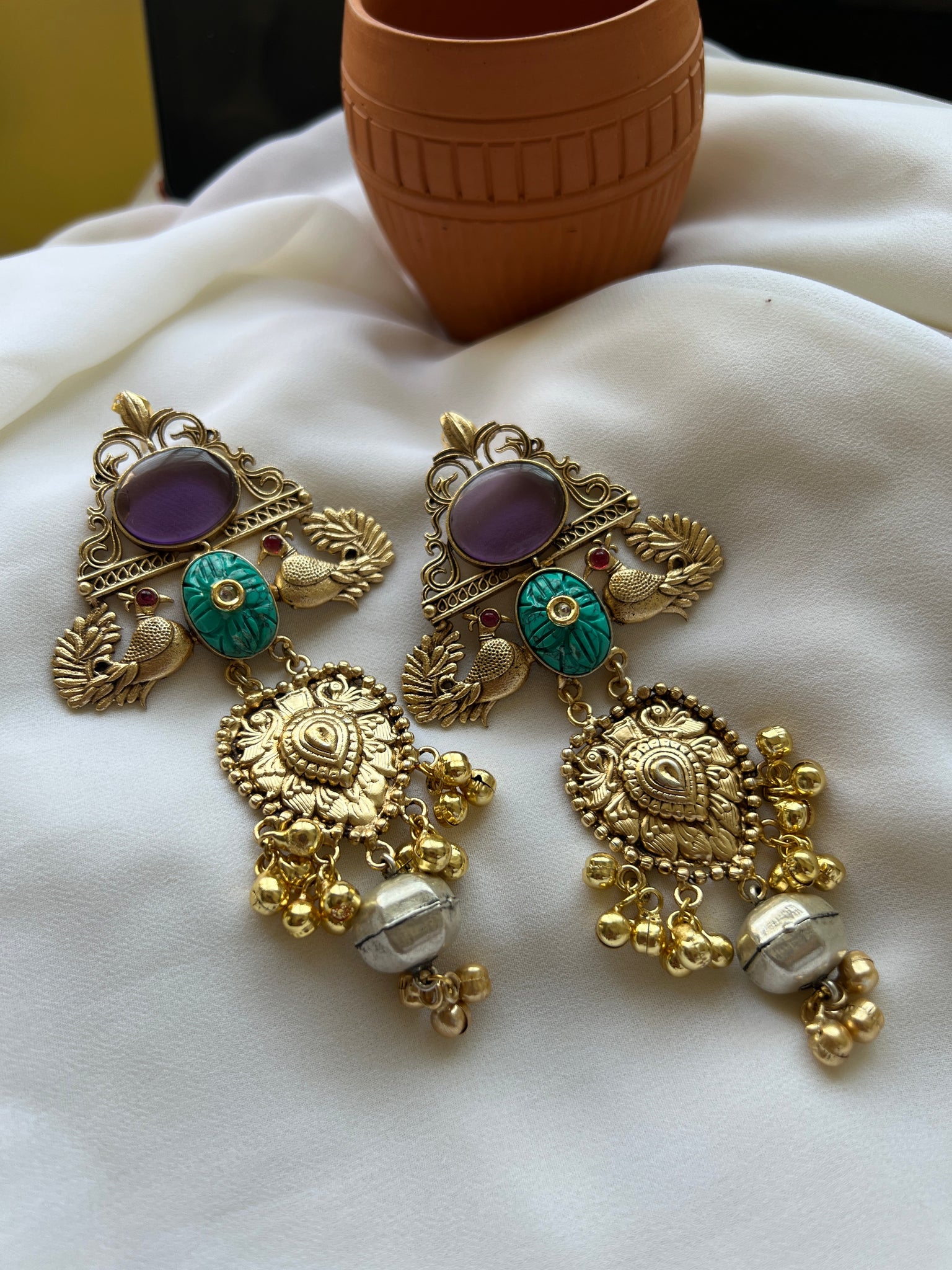 Mayoora purple turquoise jumbo Chaandbali