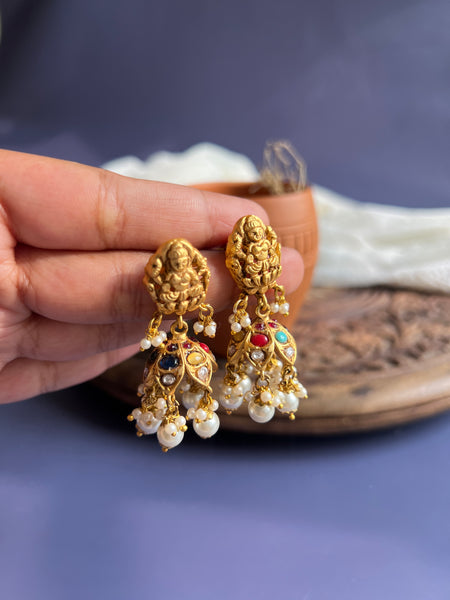 Temple kundan Lakshmi jhumkas