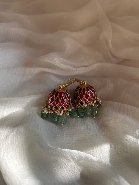 Kundan ruby Jhumkas in a hook