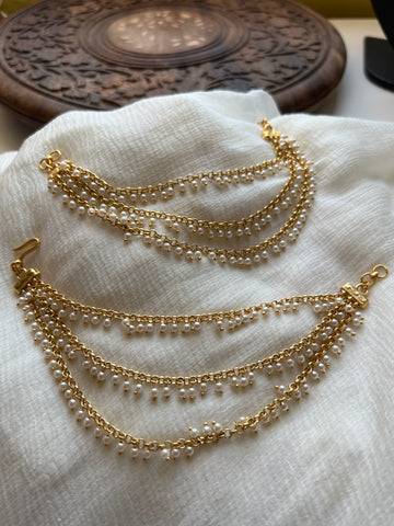 Bridal pearl 3 line earrings chain
