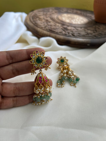 Carved Kundan chakra jhumkas
