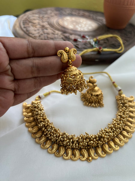 Antique cluster bead manga necklace with jhumkas