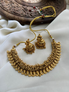 Antique cluster bead manga necklace with jhumkas