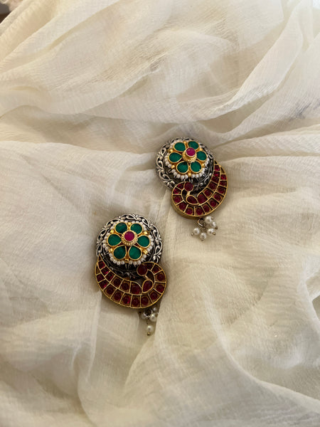 Kundan peacock silver earrings