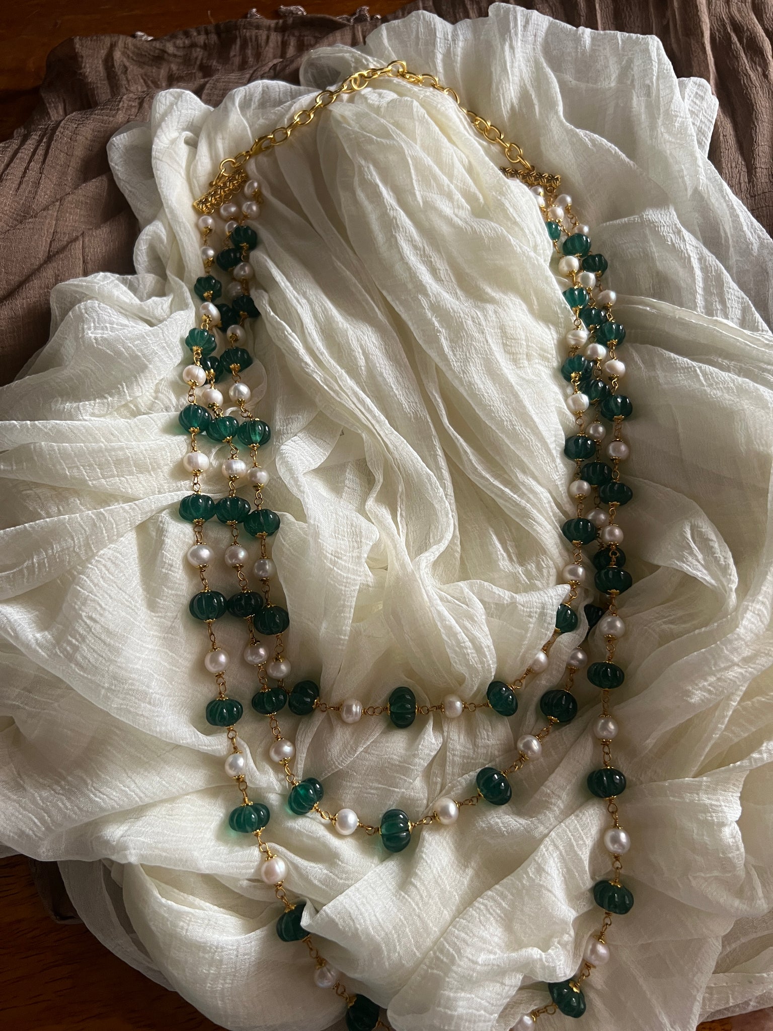Pearl pumpkin bead maala
