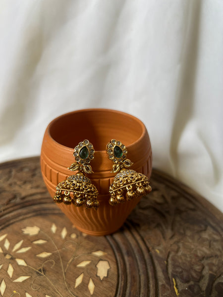 Antique emerald mini jhumkas