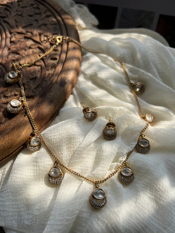 Moissante drops in delicate chain with studs