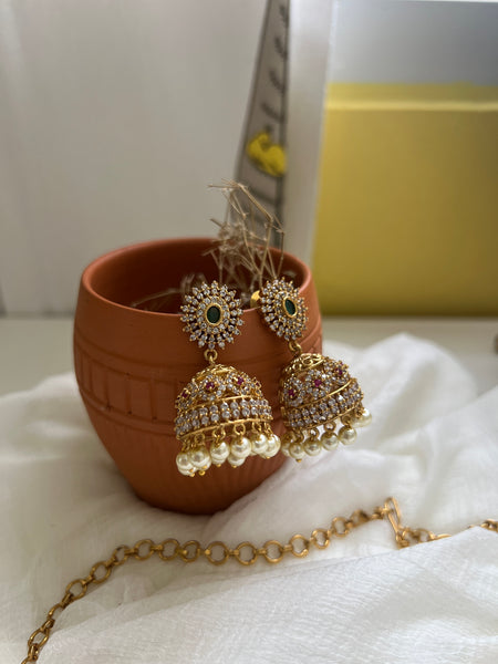 Cutwork choker with jhumkas