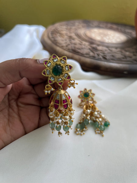 Carved Kundan chakra jhumkas