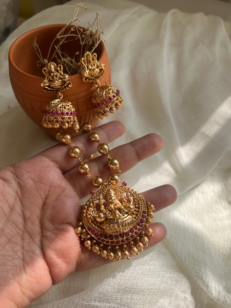 Kemp Lakshmi pendant maala with Jhumkas