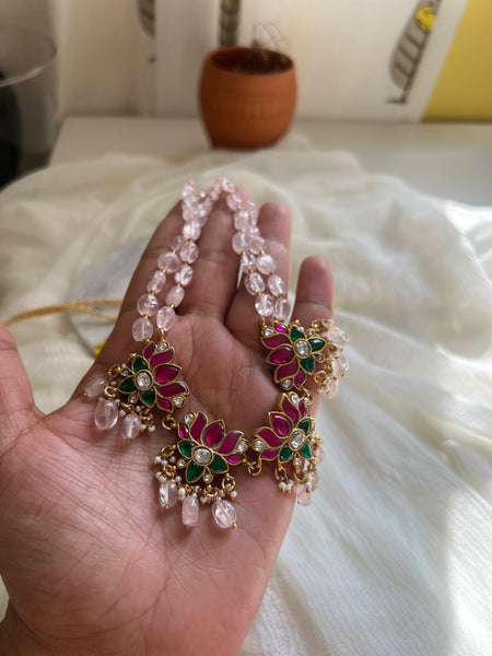 Kundan lotus pastel pink choker