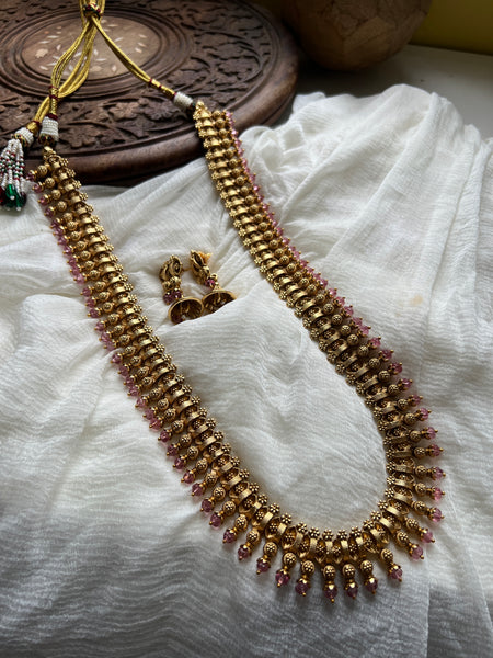 Kerala style mullamottu long necklace with jhumkas