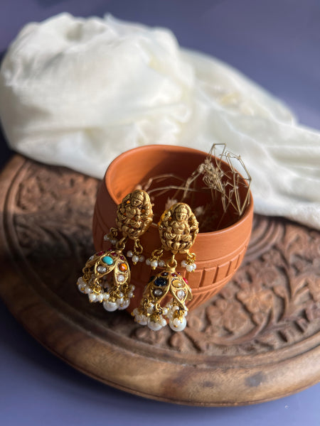 Temple kundan Lakshmi jhumkas