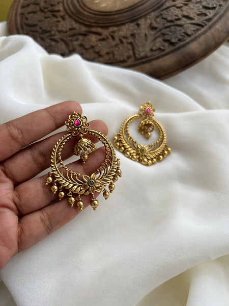 Antique kemp Chaandbalis with tiny jhumkas