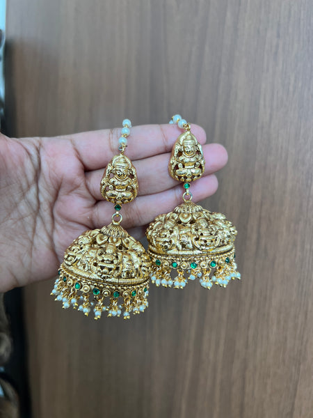 Premium Nagas Lakshmi jhumkas with small Kundan stones