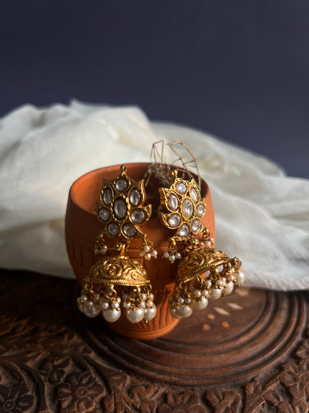Kundan flower antique jhumkas