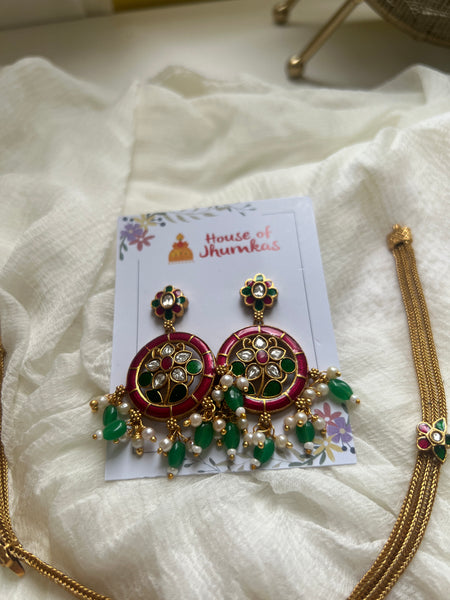 Enamel Kundan work necklace with Chaandbalis