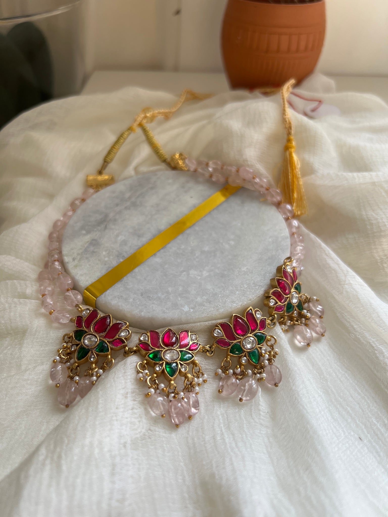 Kundan lotus pastel pink choker