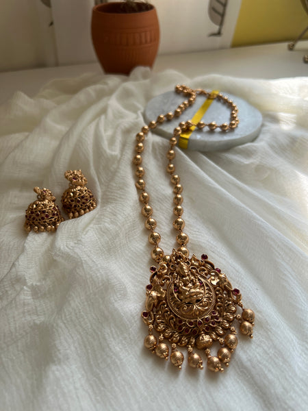 Lakshmi with elephant detail pendant maala with jhumkas