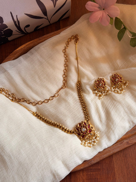 Ruby lotus necklace with studs