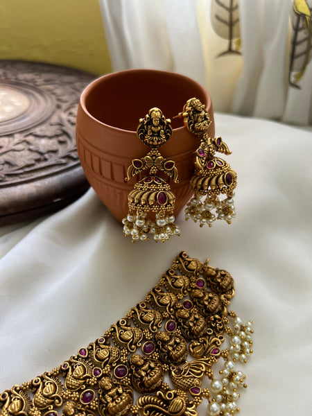 Antique lakshmi kemp choker with jhumkas