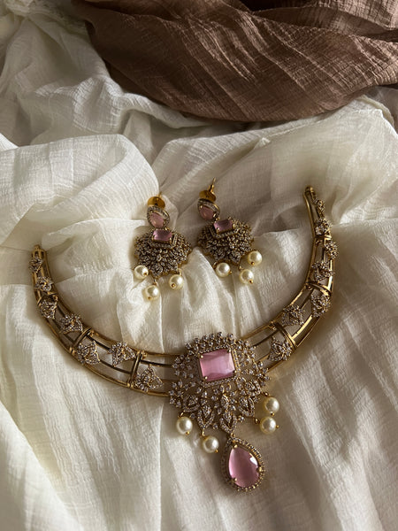 Victorian style stone stiff necklace with earrings