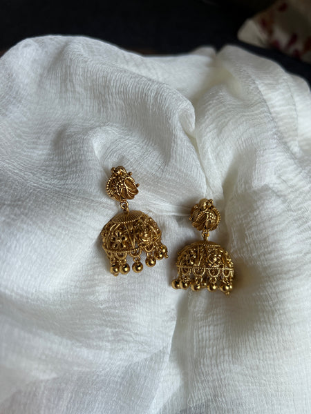 Antique cutwork Mayuri jhumkas