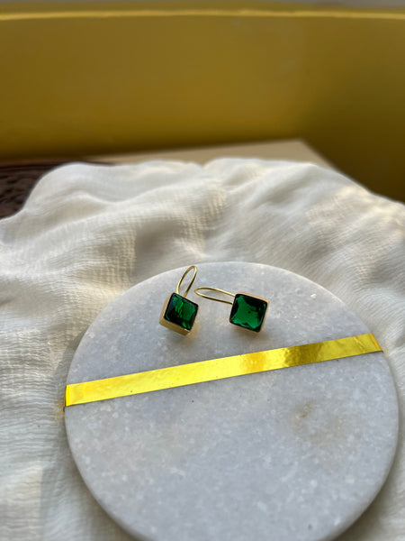 Stone square hook earrings