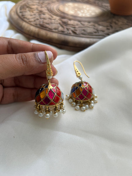 Kundan Navaratna hook jumbo jhumkas