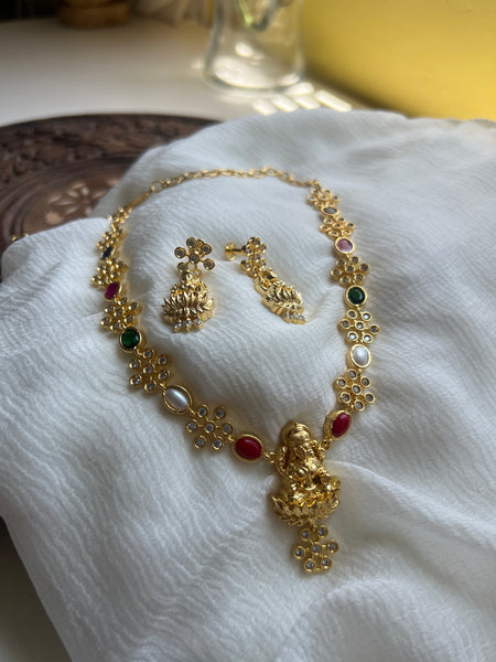 Navaratna flower Lakshmi necklace with studs