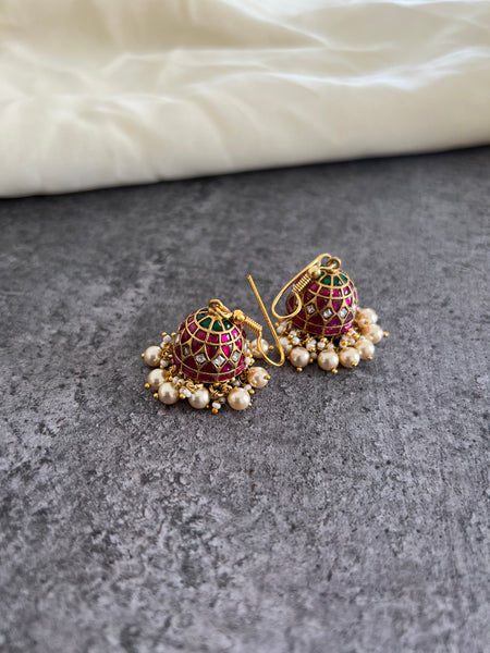 Kundan hook jhumkas