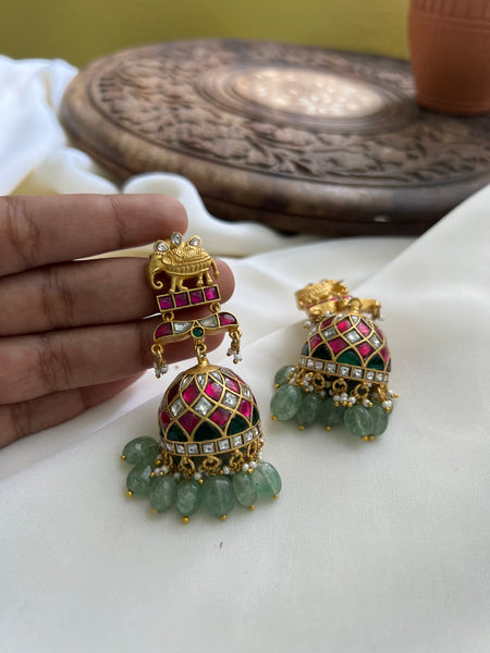Elephant Kundan bridal jhumkas