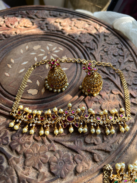 Kemp pearl choker with matching jhumkas