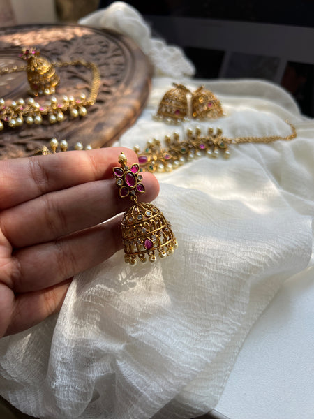 Kemp pearl choker with matching jhumkas